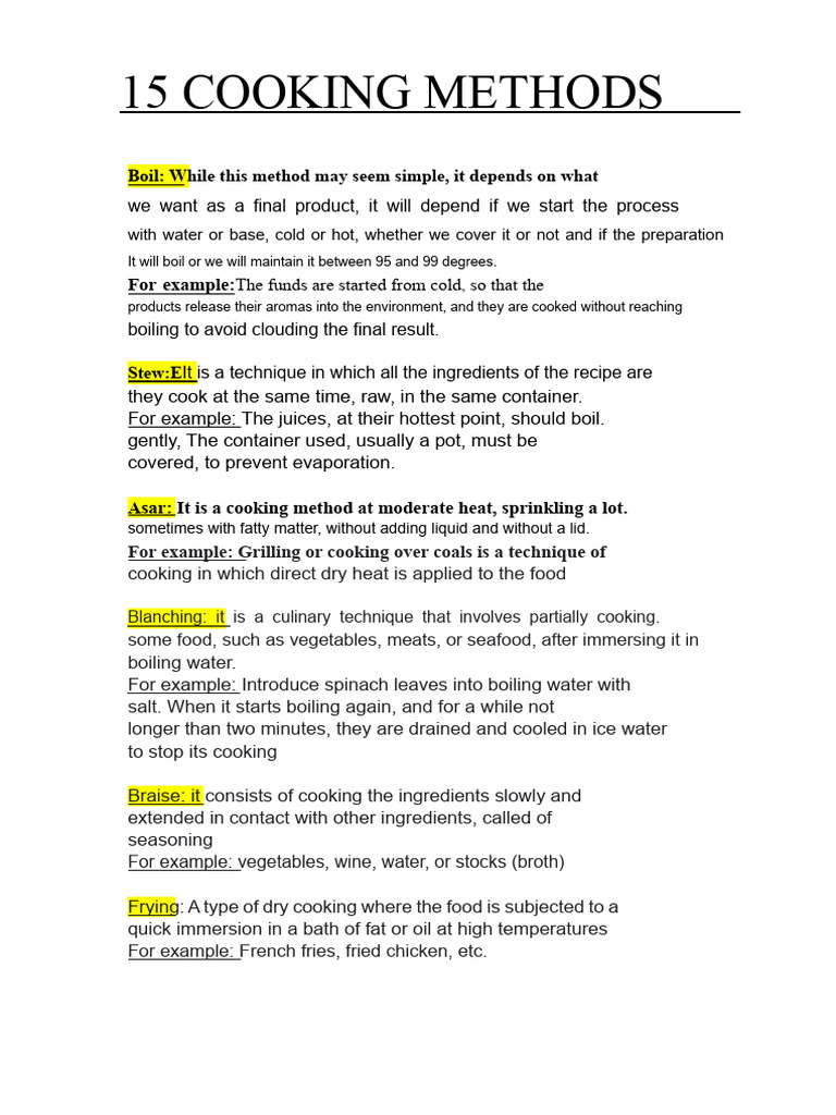 Cooking Methods Assignment | PDF | Cooking | Grilling