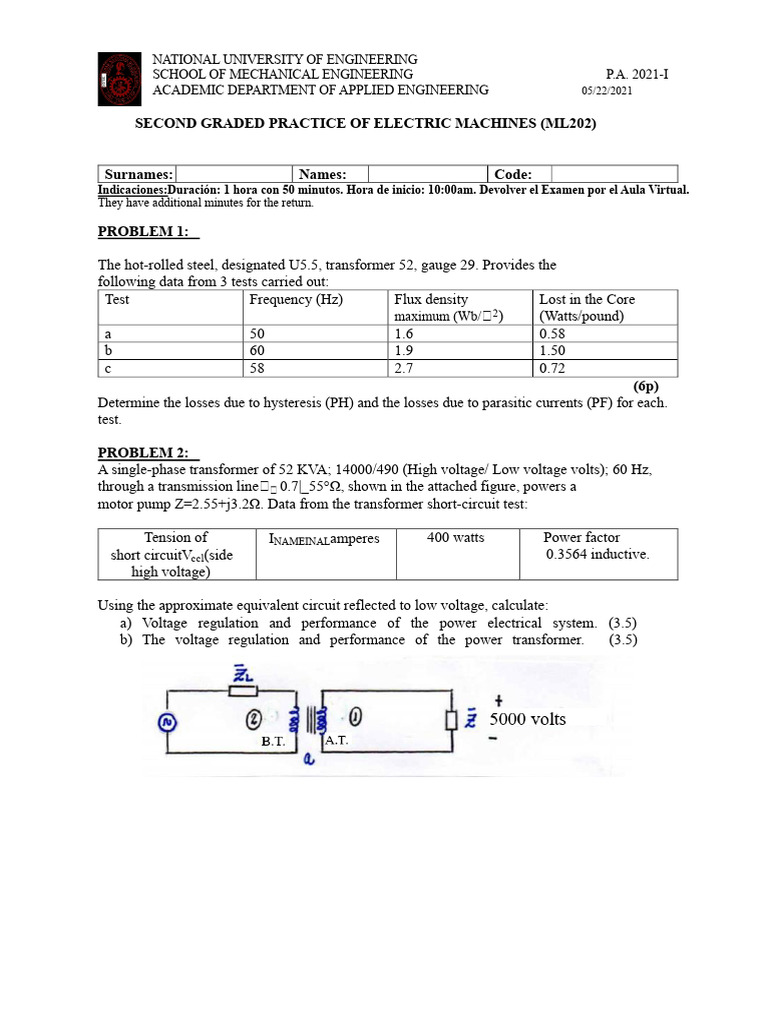 Second Practice | PDF | Transformer | Electric Power