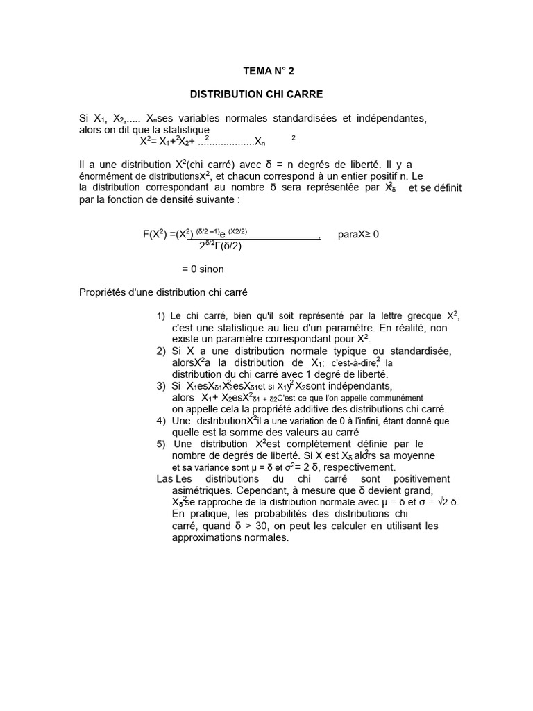 Distribution Chi Carré et Tests Statistiques | PDF | Test du χ² | Loi ...