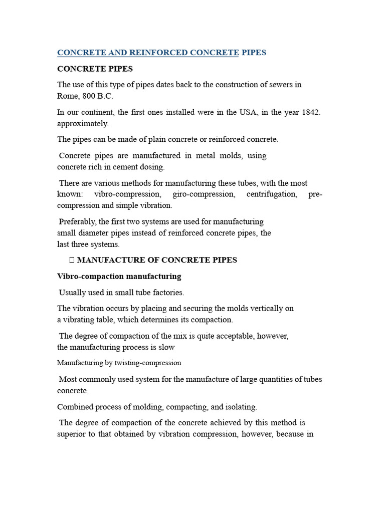 Concrete and Reinforced Concrete Pipes Guide | PDF | Concrete | Pipe ...