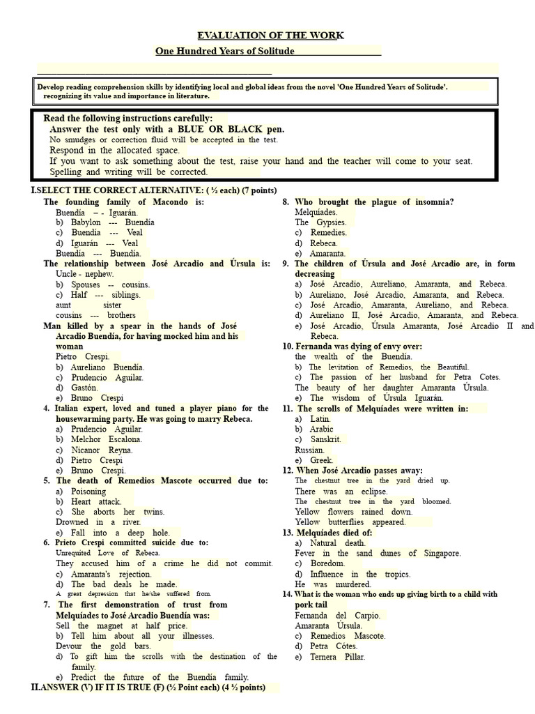 Evaluation of One Hundred Years of Solitude | PDF