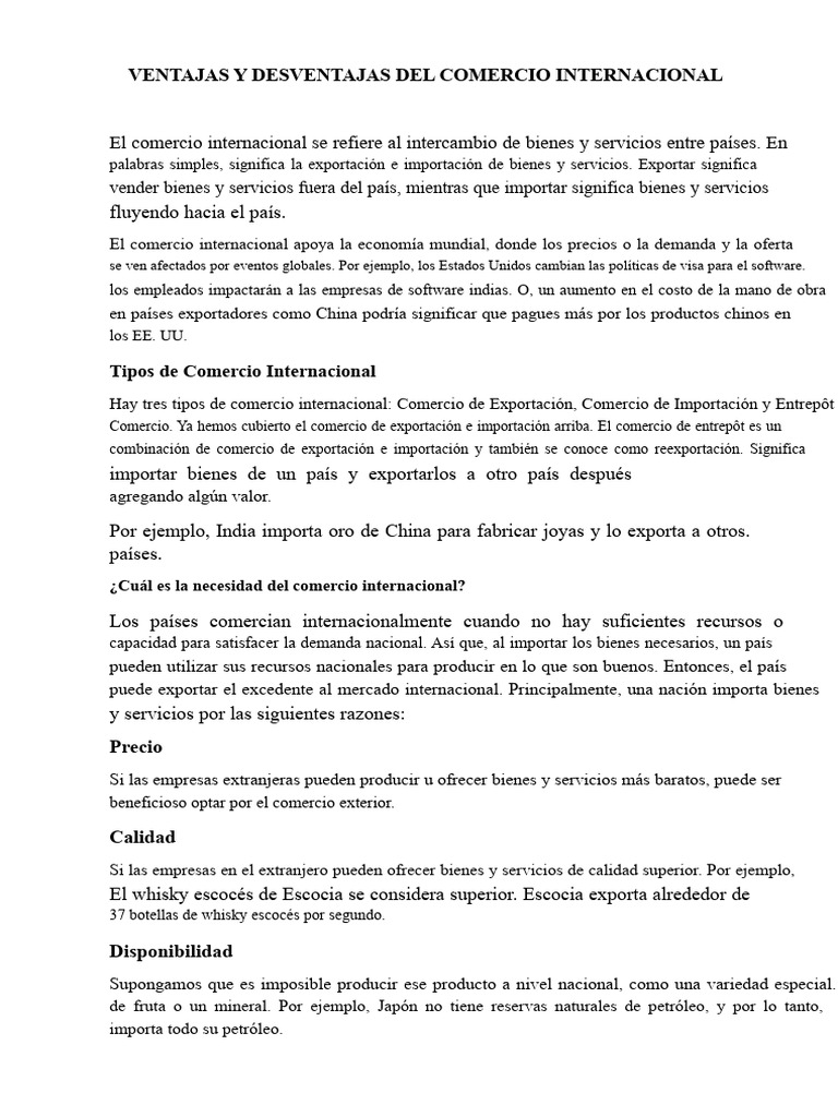 Ventajas y Desventajas del Comercio Internacional | PDF | El comercio ...