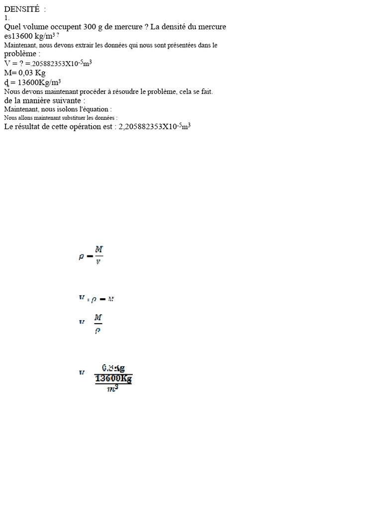 Calculs de Densité et Pression Fluide | PDF | Poids | Grandeur physique