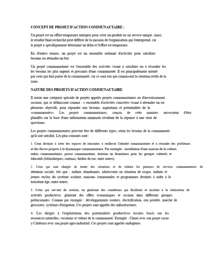 Exemples de projets communautaires | PDF | Communauté | Théorie