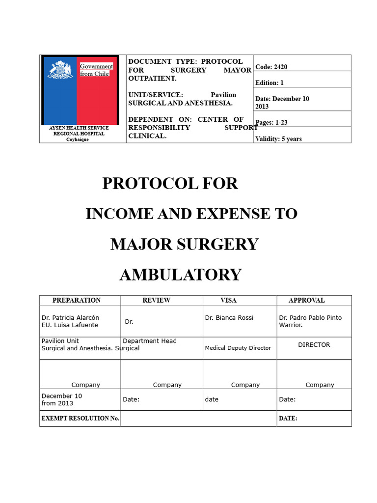 Major Outpatient Surgery Protocol Guide | PDF | Surgery | Patient