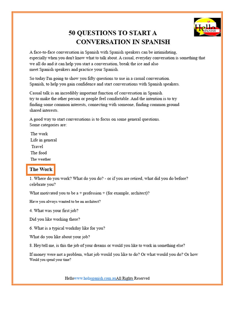 50 Conversational Questions in Spanish | PDF | Conversation
