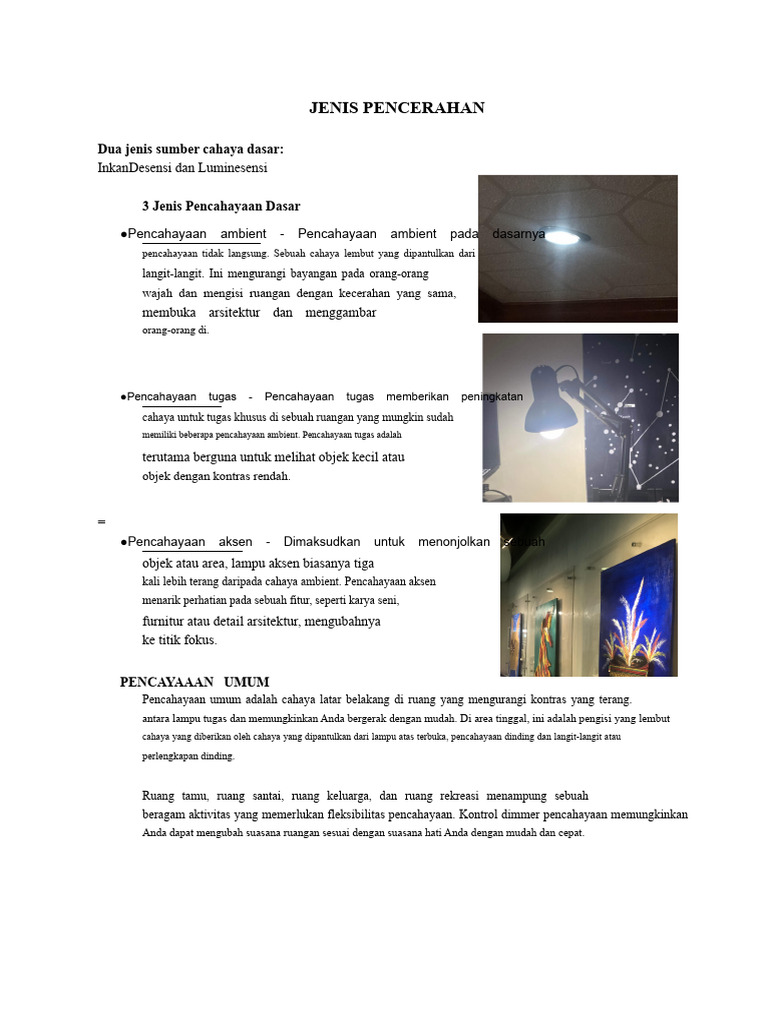 Panduan Jenis Pencahayaan Interior | PDF