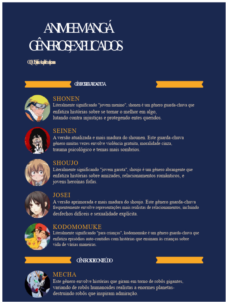 Folha de Dicas de Gêneros de Anime e Mangá Por Whatnerd | PDF