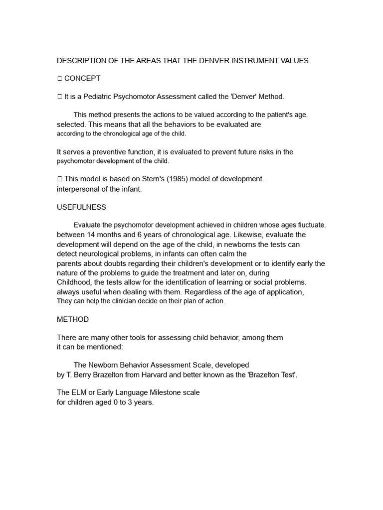 Denver Psychomotor Assessment Overview | PDF | Infants | Child Development