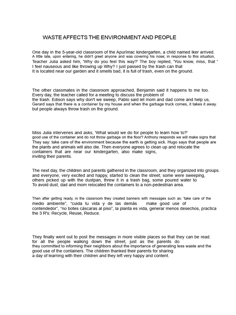 Story The Trash Affects The Environment and People Julia | PDF | Waste