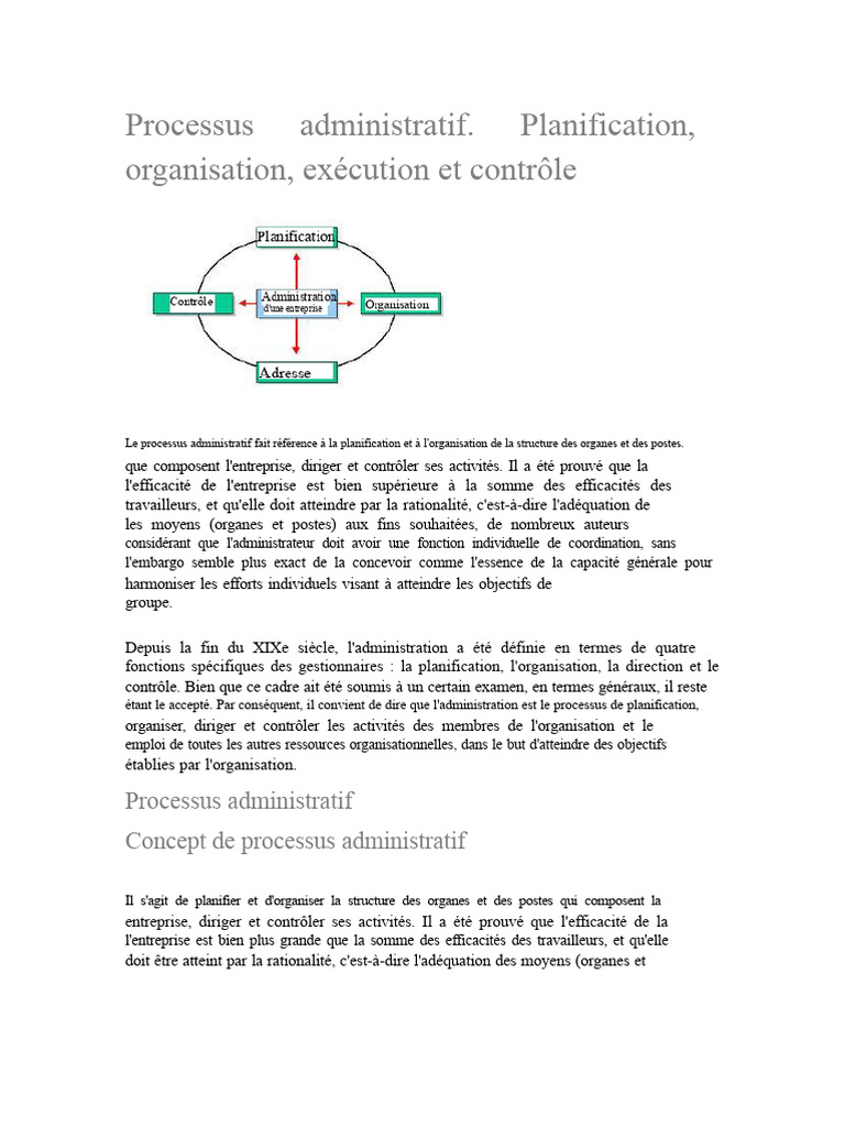 Processus Administratif : Planification et Organisation | PDF ...