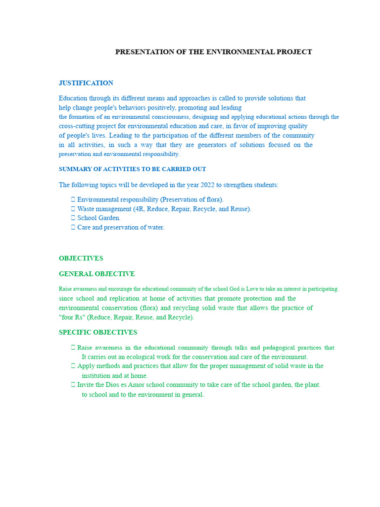 Presentation of The Environmental Project | PDF | Waste | Waste Management