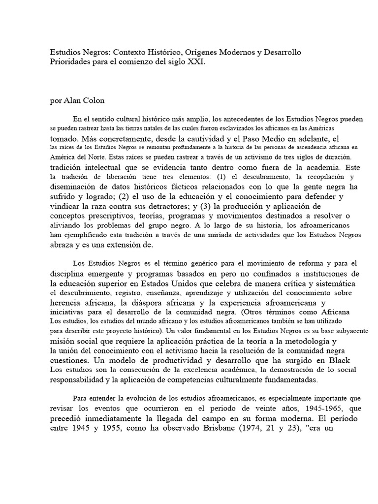 Historia y Evolución de los Estudios Negros | PDF | Los Estados Unidos ...
