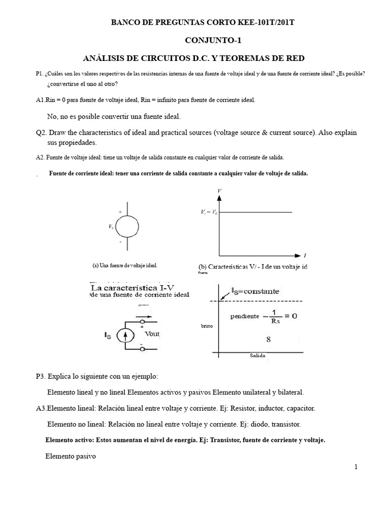 Preguntas sobre Análisis de Circuitos D.C. y CA | PDF | Red eléctrica ...