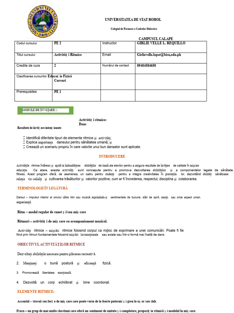 MODULUL 1 - Activități Ritmice | PDF