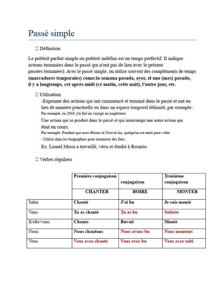 Guide du passé simple en espagnol | PDF | Verbe | Aspect accompli ...