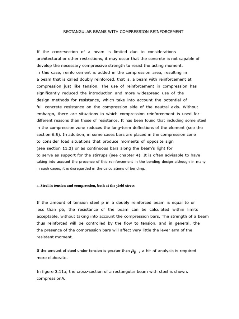 Doubly Reinforced Rectangular Beams | PDF | Beam (Structure) | Bending