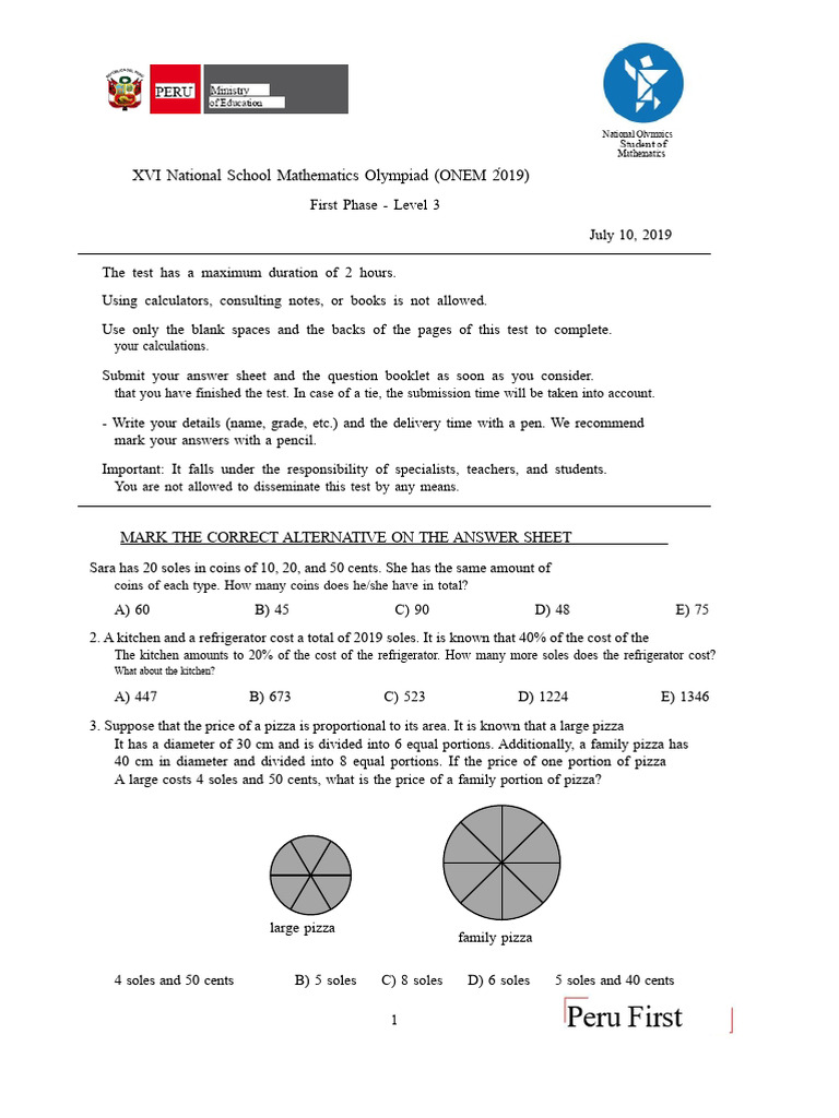 ONEM 2019 Level 3 Test Overview | PDF | Mathematics
