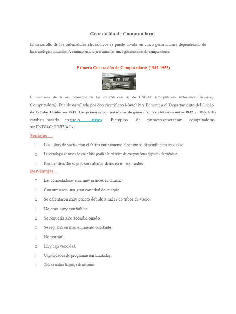 Evolución de las Generaciones de Computadoras | PDF | Circuito ...