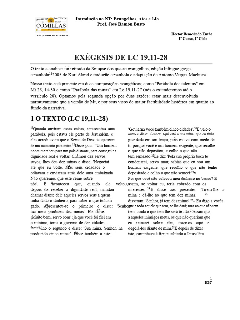 Análise da Parábola das Minas em Lc 19 | PDF | Jesus | Evangelho de Mateus