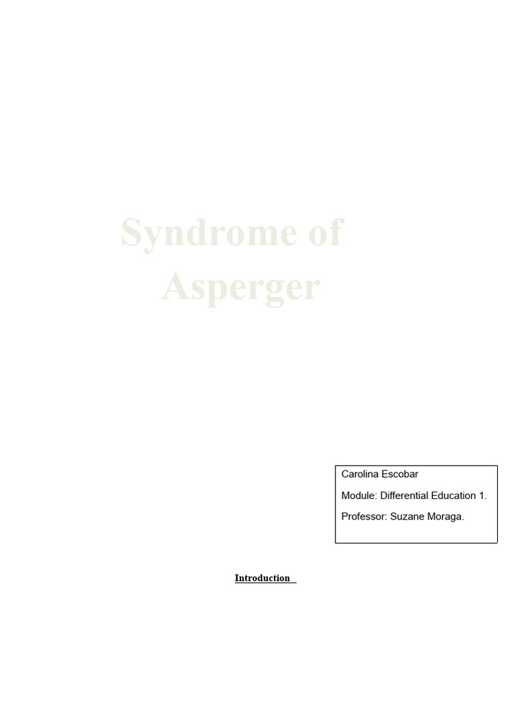 Report On Asperger's Syndrome | PDF | Asperger Syndrome | Autism