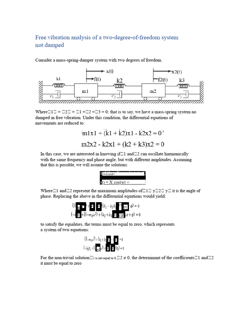 Free Vibration Analysis of A Two-Degree-Of-Freedom Undamped System ...