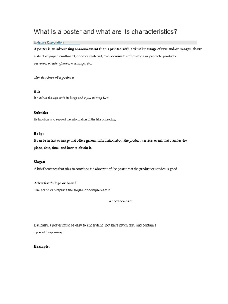 What Is A Poster and What Are Its Characteristics? | PDF | Poster ...
