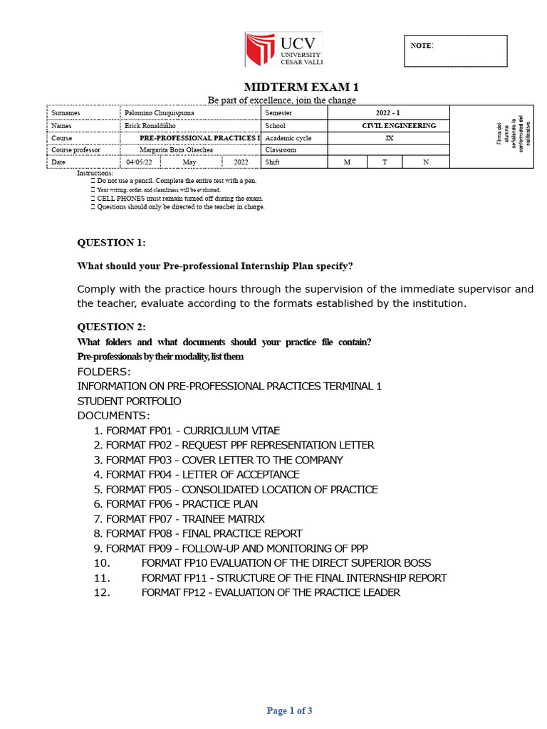 Midterm Exam 1 - PPP I 2022 - 1 | PDF
