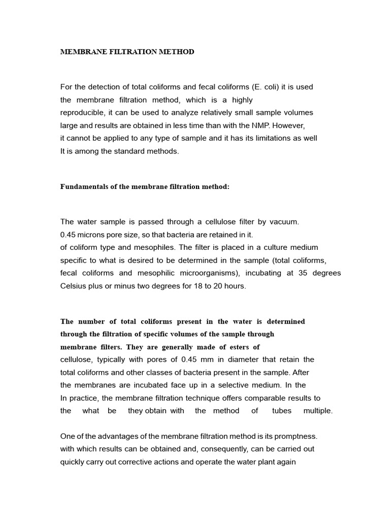 Membrane Filtration for Coliform Detection | PDF | Filtration ...