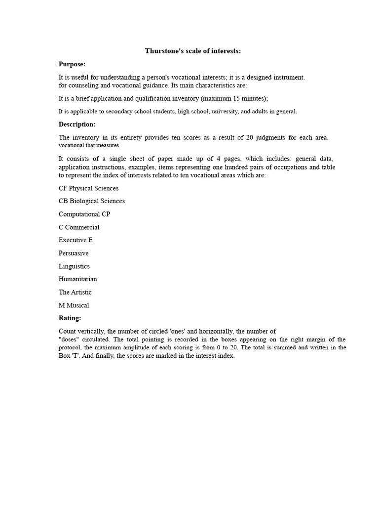 Thurstone's Scale of Interests | PDF