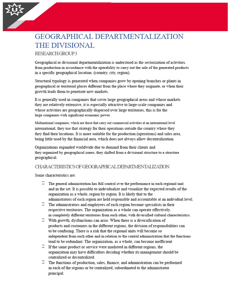 Understanding Geographic Departmentalization | PDF | Business Economics ...