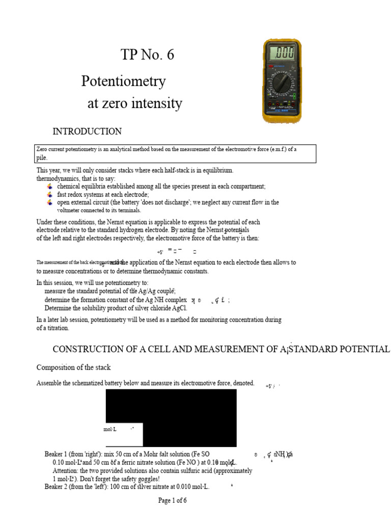Lab: Potentiometry at Zero Current | PDF | Chemistry | Physical Chemistry