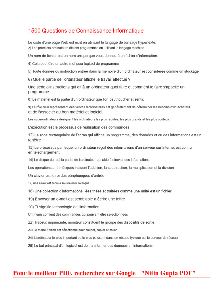 Questions de Connaissance Informatique | PDF | Programmation ...