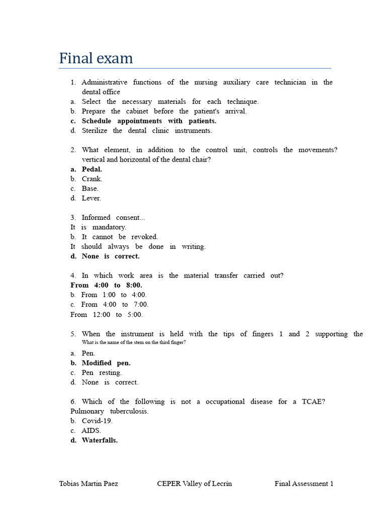 Final Exam 1 | PDF | Dentistry | Tooth