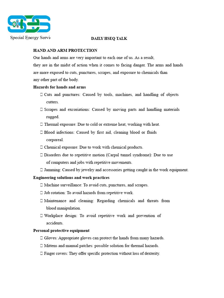 Arm and Hand Protection | PDF