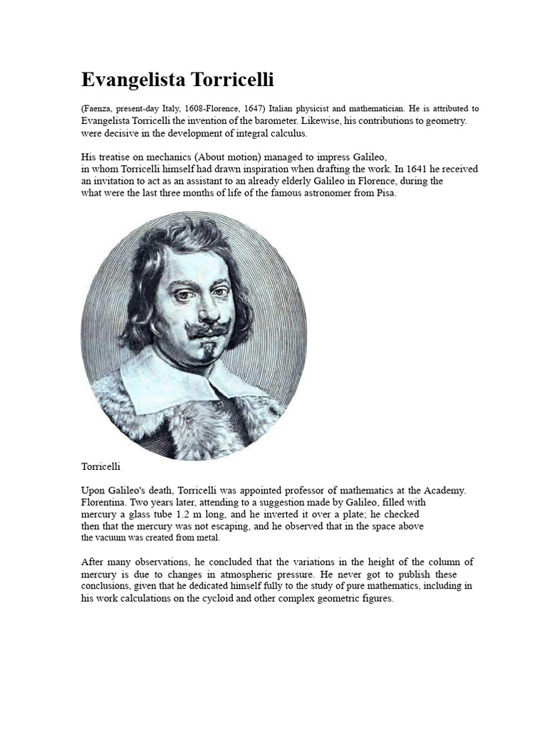 Evangelista Torricelli: Barometer Inventor | PDF | Science