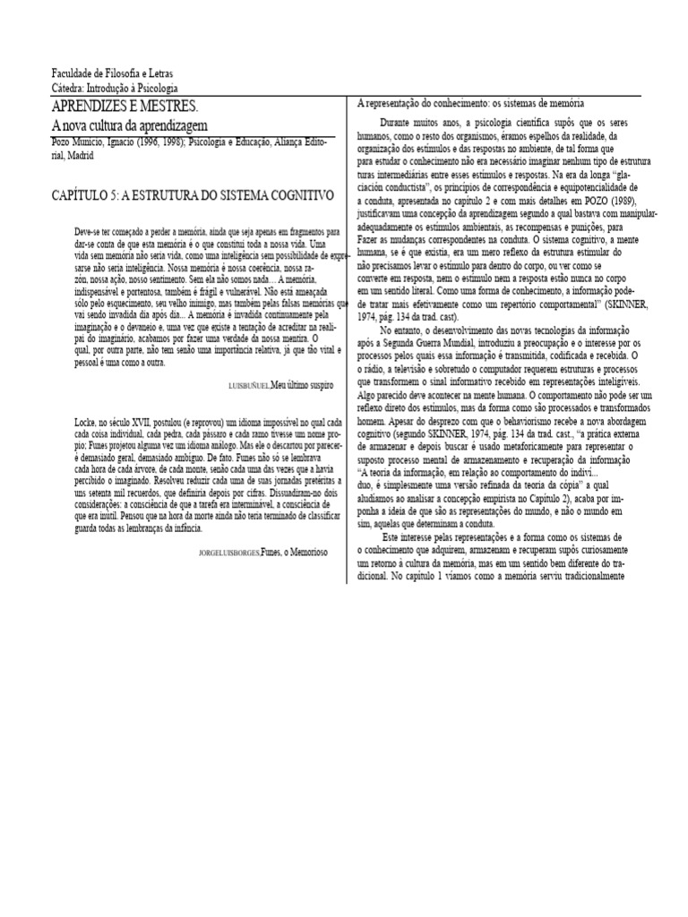 Estruturas da Memória e Aprendizagem | PDF | Aprendizado | Memória de ...