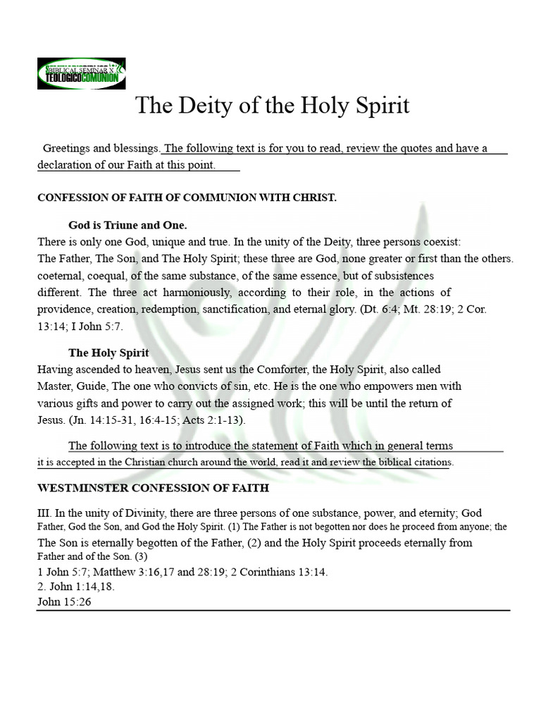 Understanding the Holy Spirit's Deity | PDF | God The Father | Holy Spirit