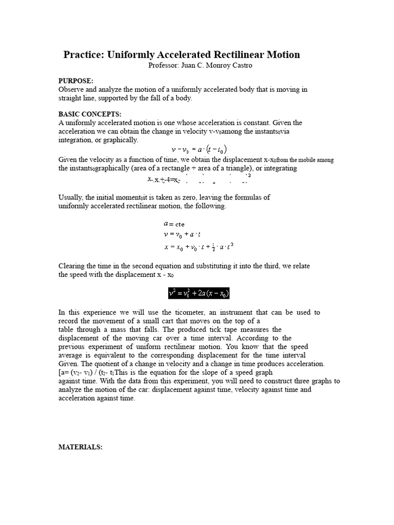 Uniformly Accelerated Motion Lab Guide | PDF | Acceleration | Velocity