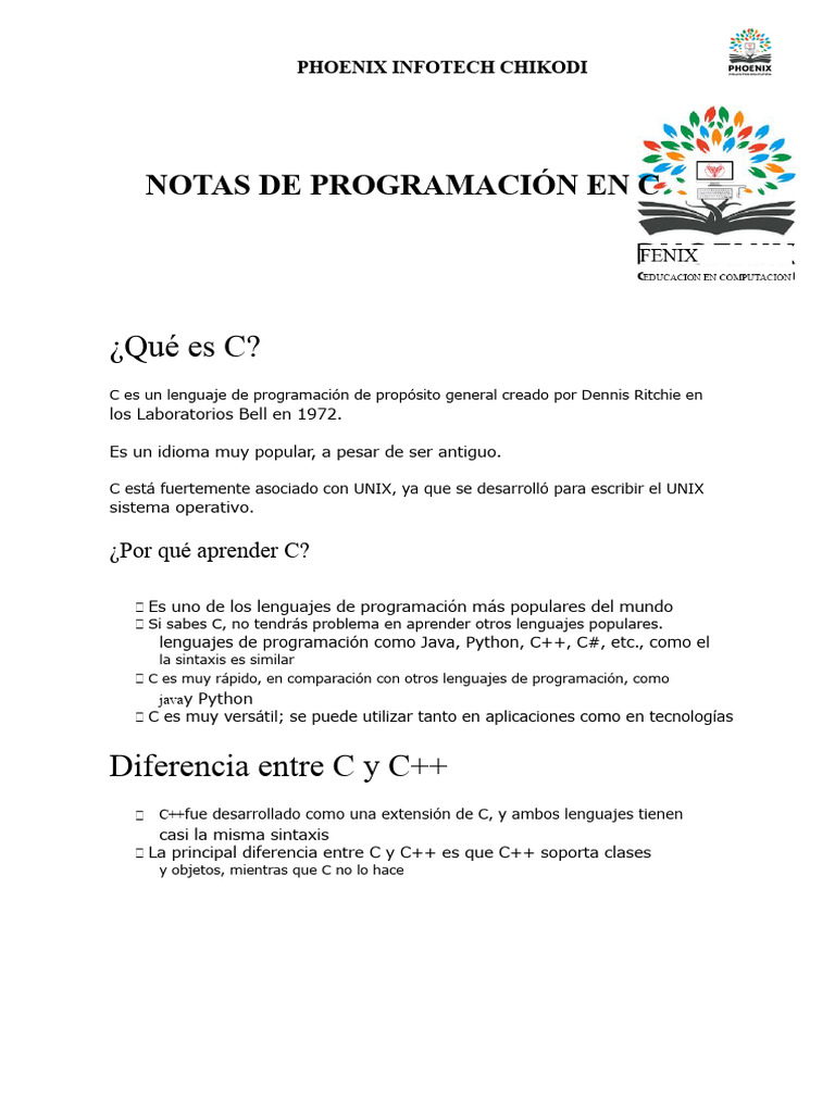 Notas de Programación en C | PDF | Lenguaje de programación | Variable ...