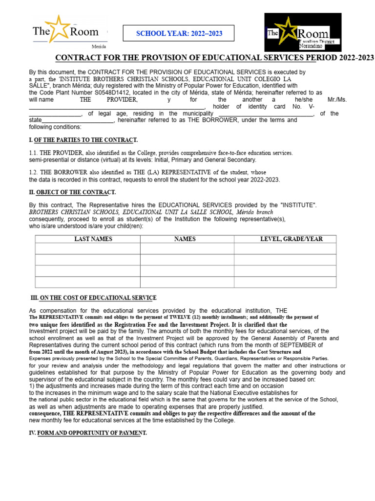 2022-2023 Educational Services Contract | PDF | Payments