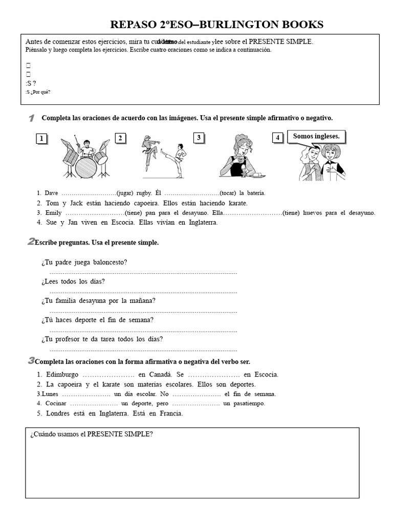 Ejercicios de Presente Simple y Continuo | PDF