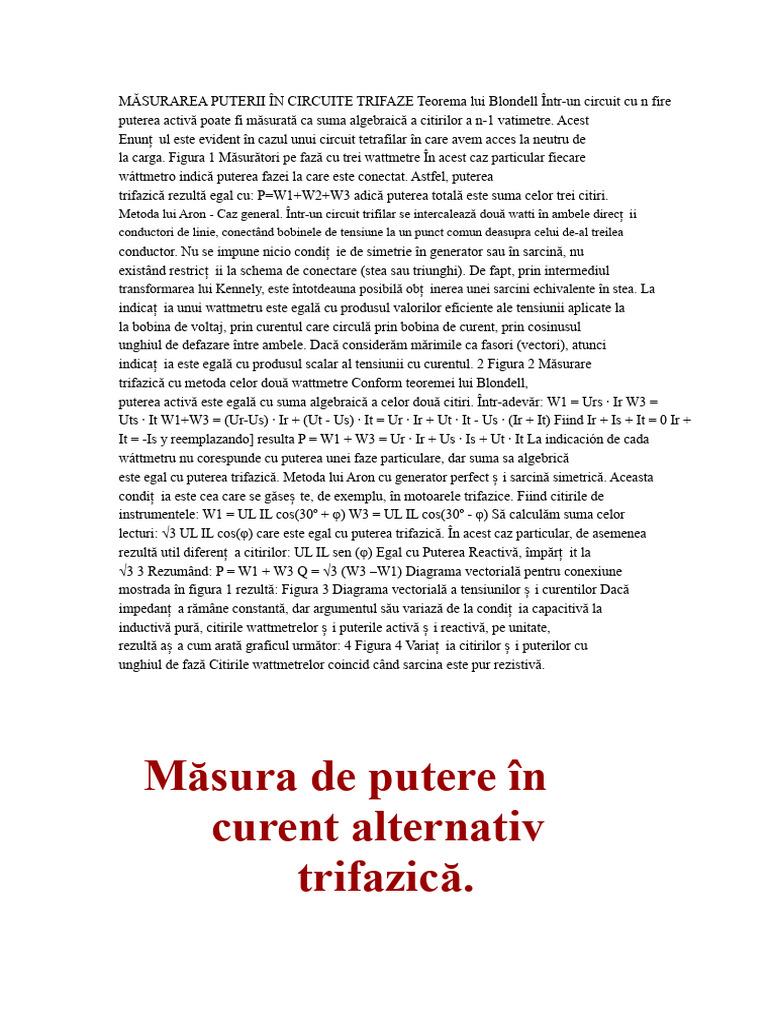 Măsurarea Puterii În Circuite Trifazice Teorema Blondell | PDF