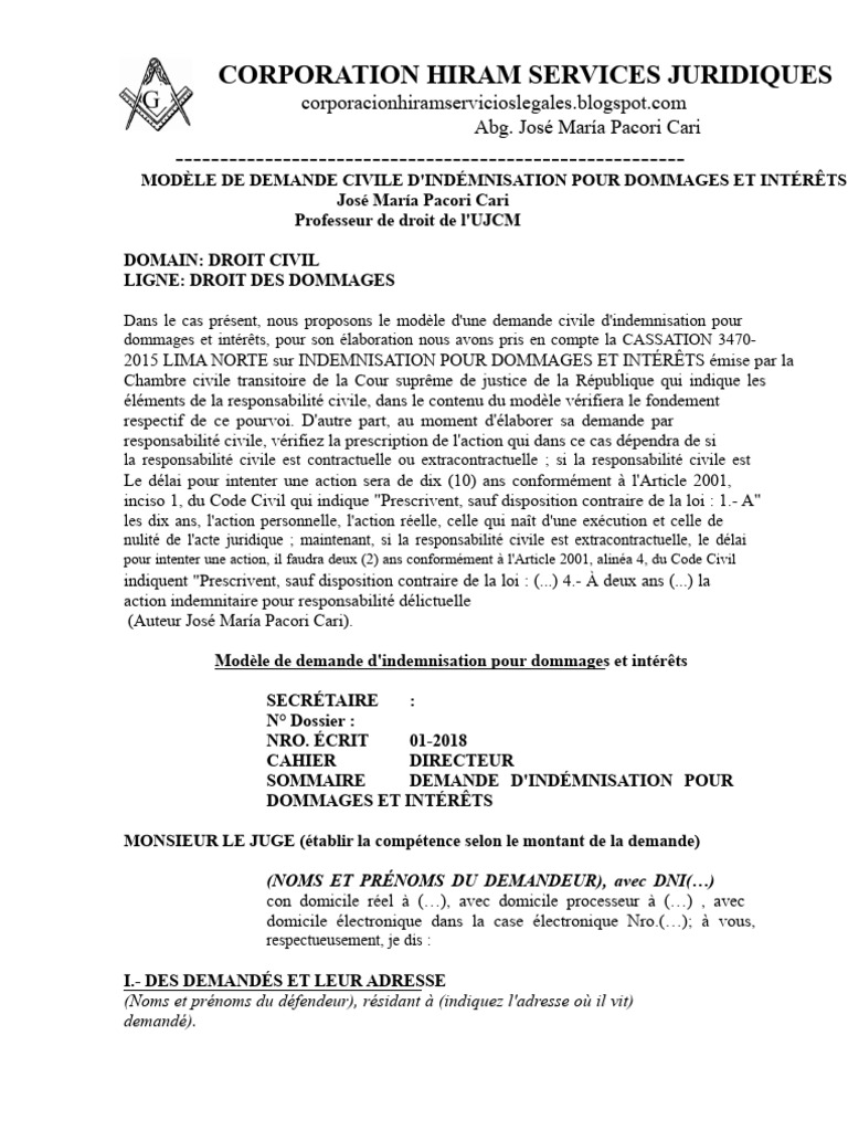 Modèle de demande d'indemnisation civile | PDF | Justice | Crime et ...