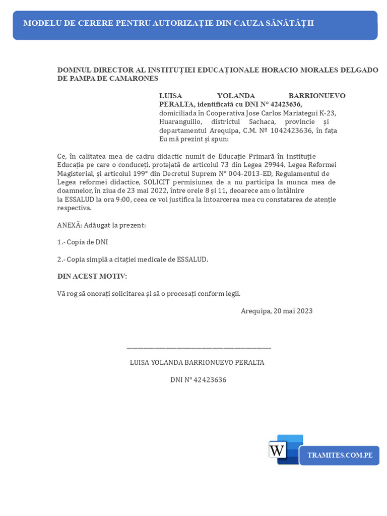 Model de Solicitare A Unui Aviz Pentru Sănătate | PDF