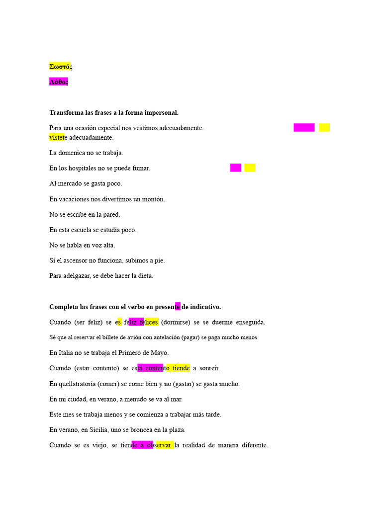 Si-Impersonal-Ejercicios Correcto | PDF