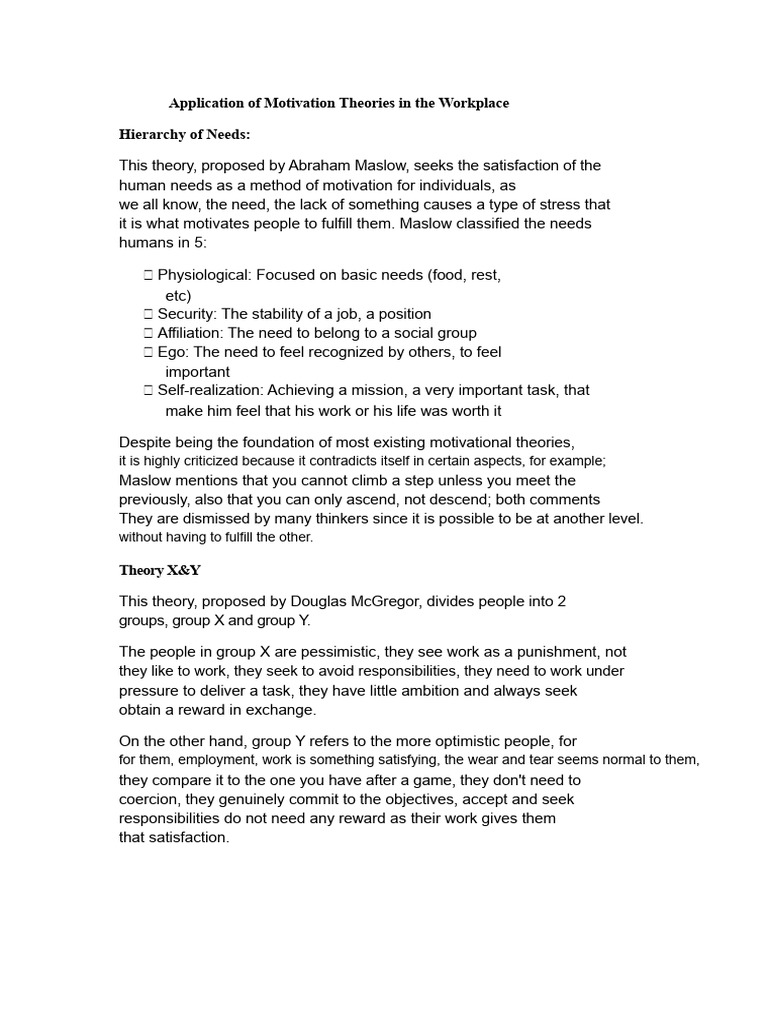 Workplace Motivation Theories Explained | PDF | Motivational | Motivation