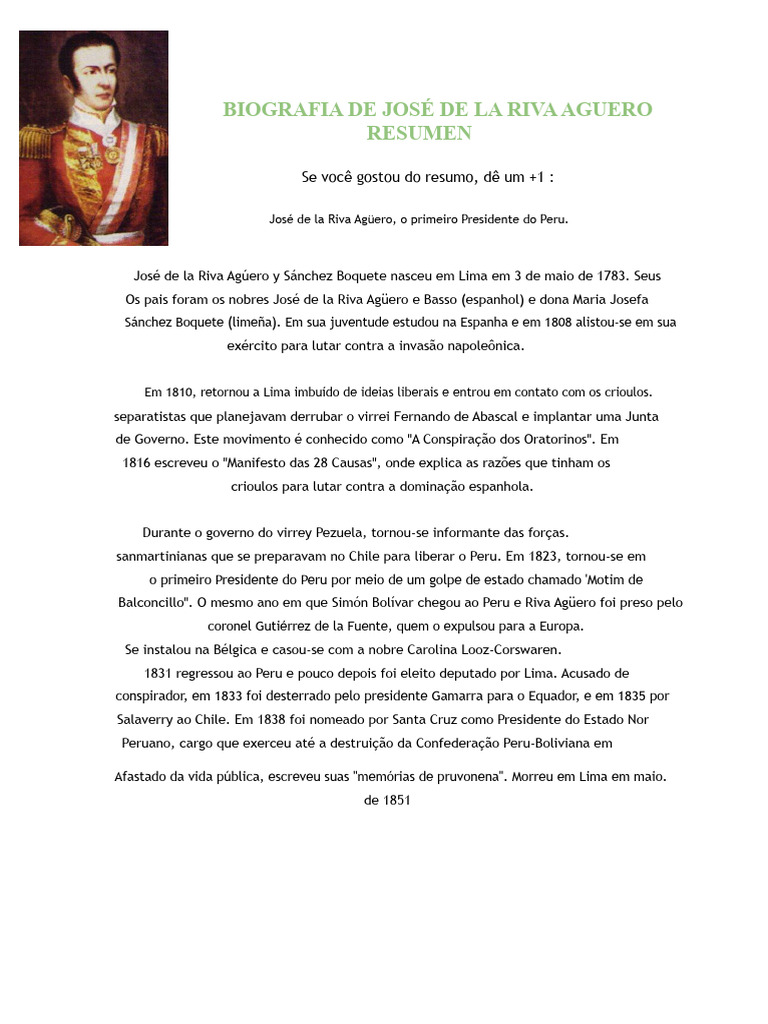 Biografia de José de la Riva Agüero | PDF | Peru