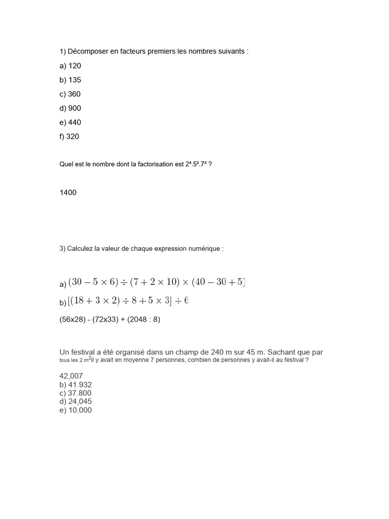 Exercices de mathématiques variés | PDF