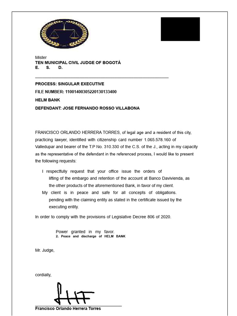 Request For Release of Embargo Municipal Tenth Civil Court | PDF ...